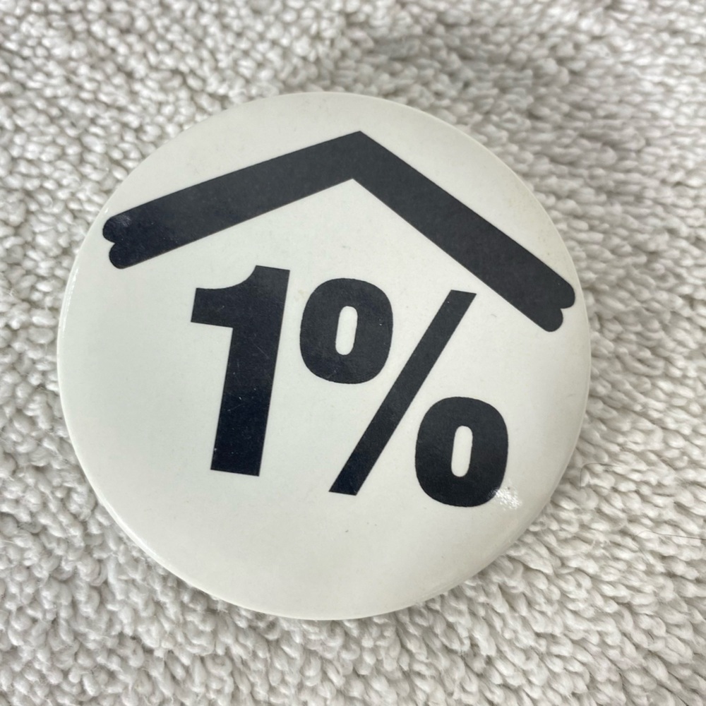 5/$35 Vintage White 1% Pin Back Button Badge